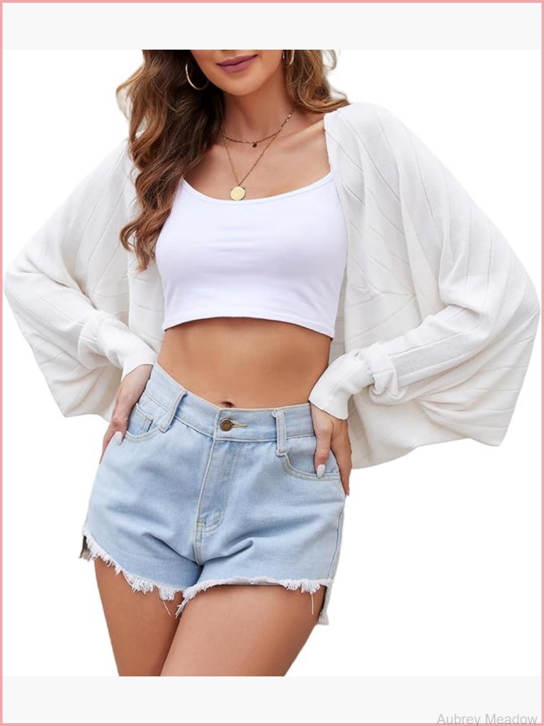 Open Front Batwing Sleeve Cardigan Lightweight Knit Shrug Bolero